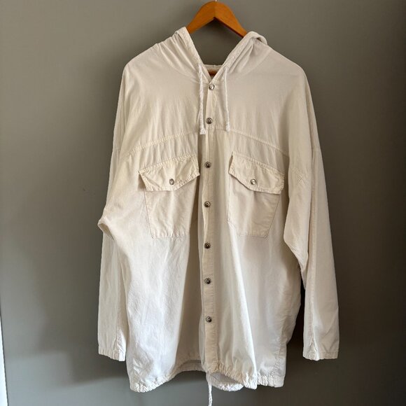 Vintage Papery White Cotton Hooded Shacket - Picture 2 of 14